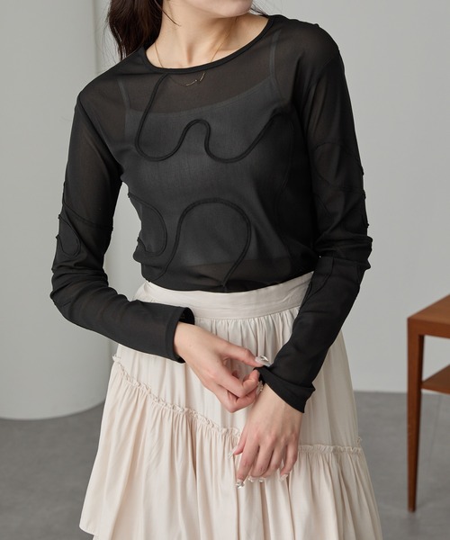 Cieluna（シエルナ）の「【Cieluna】コード刺繍シアーロングスリーブカットソー（Tシャツ/カットソー・レディース・グレー/ブルー/アイボリー/ブラック・FREE）」の17枚目の写真