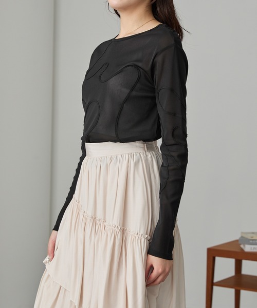 Cieluna（シエルナ）の「【Cieluna】コード刺繍シアーロングスリーブカットソー（Tシャツ/カットソー・レディース・グレー/ブルー/アイボリー/ブラック・FREE）」の18枚目の写真