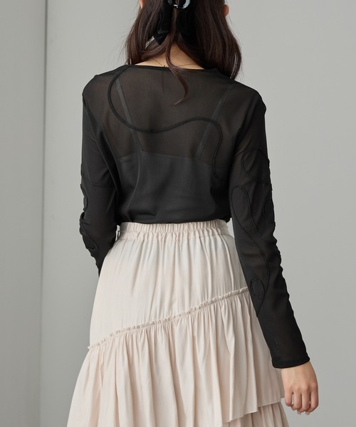 Cieluna（シエルナ）の「【Cieluna】コード刺繍シアーロングスリーブカットソー（Tシャツ/カットソー・レディース・グレー/ブルー/アイボリー/ブラック・FREE）」の19枚目の写真