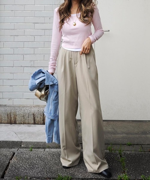 esutoreja(エストレジャ)の「レイヤードロングスリーブトップス(Tシャツ/カットソー・レディース・ピンク/ベージュ/アイボリー/ブラック・FREE)」の14枚目の写真