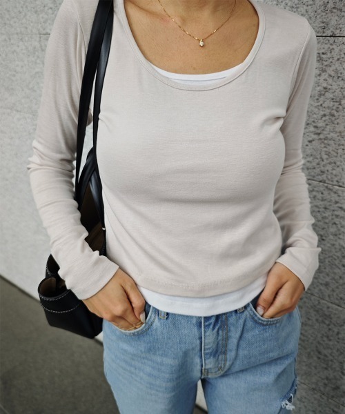 esutoreja(エストレジャ)の「レイヤードロングスリーブトップス(Tシャツ/カットソー・レディース・ピンク/ベージュ/アイボリー/ブラック・FREE)」の15枚目の写真