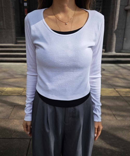 esutoreja(エストレジャ)の「レイヤードロングスリーブトップス(Tシャツ/カットソー・レディース・ピンク/ベージュ/アイボリー/ブラック・FREE)」の17枚目の写真