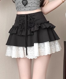 HOOK（フック）の「【HOOK】for girls レース切替フリルティアードミニスカート（スカート）」