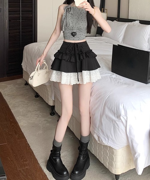 HOOK(フック)の「【HOOK】for girls レース切替フリルティアードミニスカート(スカート・レディース・グレー/ホワイト/ブラック/ホワイト系その他/ブラック系その他/グレー系その他・SMALL/MEDIUM/LARGE)」の21枚目の写真