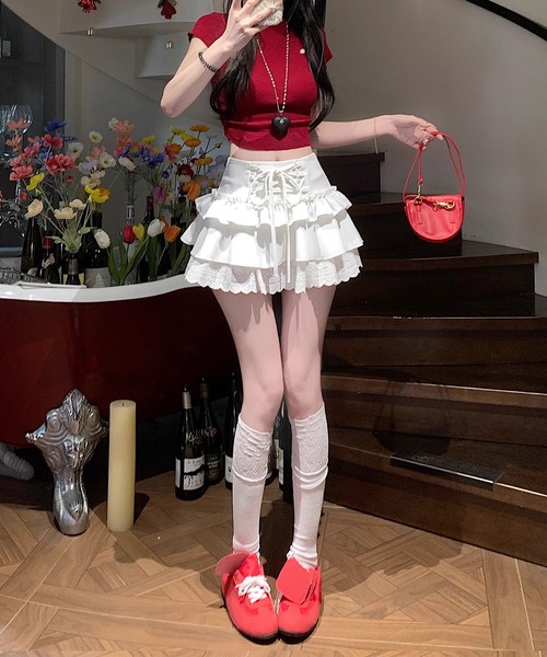 HOOK(フック)の「【HOOK】for girls レース切替フリルティアードミニスカート(スカート・レディース・グレー/ホワイト/ブラック/ホワイト系その他/ブラック系その他/グレー系その他・SMALL/MEDIUM/LARGE)」の10枚目の写真