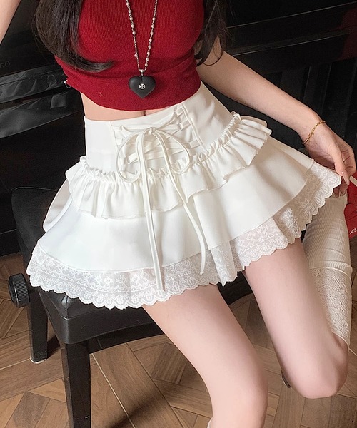 HOOK(フック)の「【HOOK】for girls レース切替フリルティアードミニスカート(スカート・レディース・グレー/ホワイト/ブラック/ホワイト系その他/ブラック系その他/グレー系その他・SMALL/MEDIUM/LARGE)」の16枚目の写真