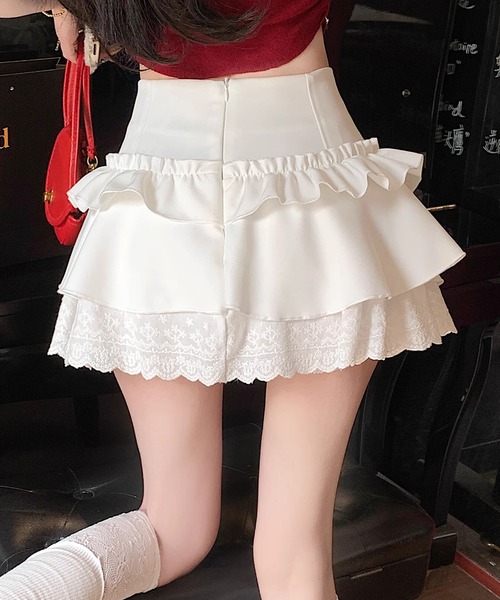 HOOK(フック)の「【HOOK】for girls レース切替フリルティアードミニスカート(スカート・レディース・グレー/ホワイト/ブラック/ホワイト系その他/ブラック系その他/グレー系その他・SMALL/MEDIUM/LARGE)」の17枚目の写真