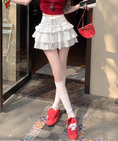 HOOK(フック)の「【HOOK】for girls レース切替フリルティアードミニスカート(スカート・レディース・グレー/ホワイト/ブラック/ホワイト系その他/ブラック系その他/グレー系その他・SMALL/MEDIUM/LARGE)」の11枚目の写真