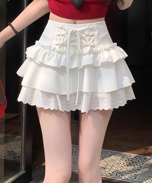 HOOK(フック)の「【HOOK】for girls レース切替フリルティアードミニスカート(スカート・レディース・グレー/ホワイト/ブラック/ホワイト系その他/ブラック系その他/グレー系その他・SMALL/MEDIUM/LARGE)」の19枚目の写真