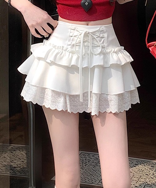 HOOK(フック)の「【HOOK】for girls レース切替フリルティアードミニスカート(スカート・レディース・グレー/ホワイト/ブラック/ホワイト系その他/ブラック系その他/グレー系その他・SMALL/MEDIUM/LARGE)」の20枚目の写真