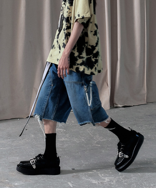 LIBERE(リベーレ)の「LIBERE リベーレ / WORK HALF PANTS ワイドシルエットペインターハーフパンツ / 251312-251313(デニムパンツ・メンズ・ブラック/ブルー・MEDIUM/SMALL/LARGE)」の1枚目の写真