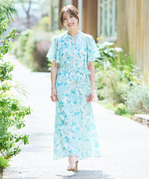 【ピンキーアンドダイアン】フラワープリントタックスリーブワンピース★size38 ピンキーアンドダイアン】フラワープリントタックスリーブ