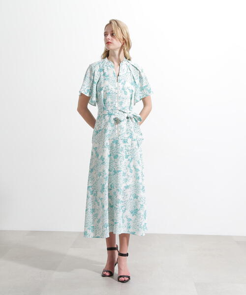 セール】◇フラワープリントタックスリーブワンピース セール】◇フラワープリントタックスリーブワンピース