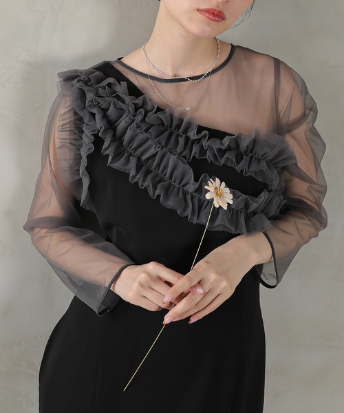 セール】チュールフリル カーブライン ドレス 結婚式 お呼ばれ