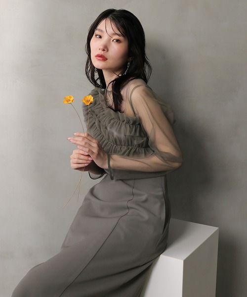 Kana チュールフリル カーブライン ドレス Kana ドレス チュールフリル カーブライン ドレス 結婚式 お呼ばれ