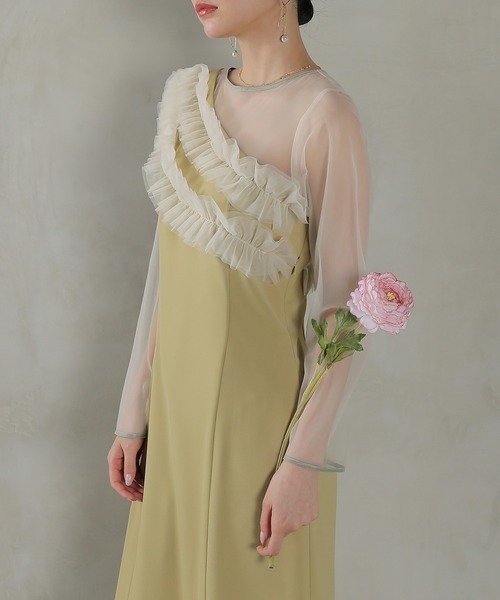 セール】チュールフリル カーブライン ドレス 結婚式 お呼ばれ