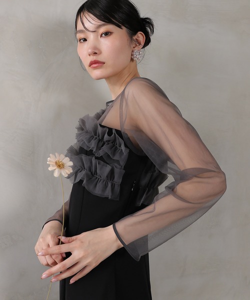 セール】チュールフリル カーブライン ドレス 結婚式 お呼ばれ