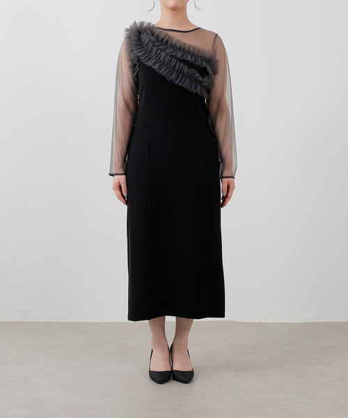 チュールフリル カーブライン ドレス 結婚式 お呼ばれ オケージョン チュールフリル カーブライン ドレス 結婚式 お呼ばれ オケージョン