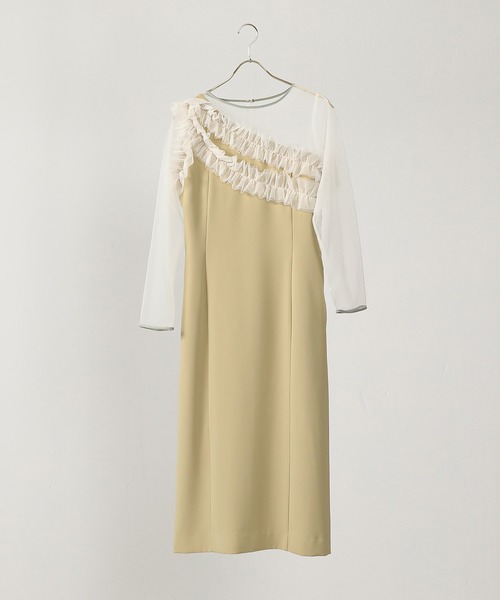 チュールフリル カーブライン ドレス 結婚式 お呼ばれ オケージョン チュールフリル カーブライン ドレス 結婚式 お呼ばれ オケージョン