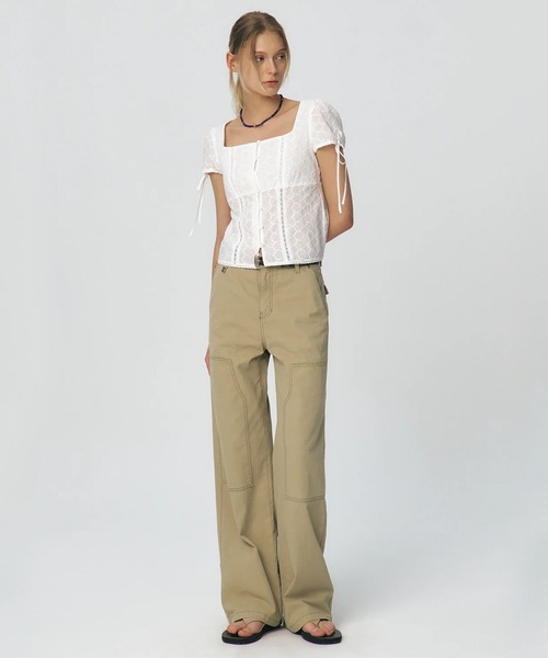 KUME(クメ)の「KUME/クメ Semi Wide Cargo Work Denim Pants デニム 秋物 秋服 2026年秋冬(デニムパンツ・レディース・オリーブ・S/M/L)」の5枚目の写真