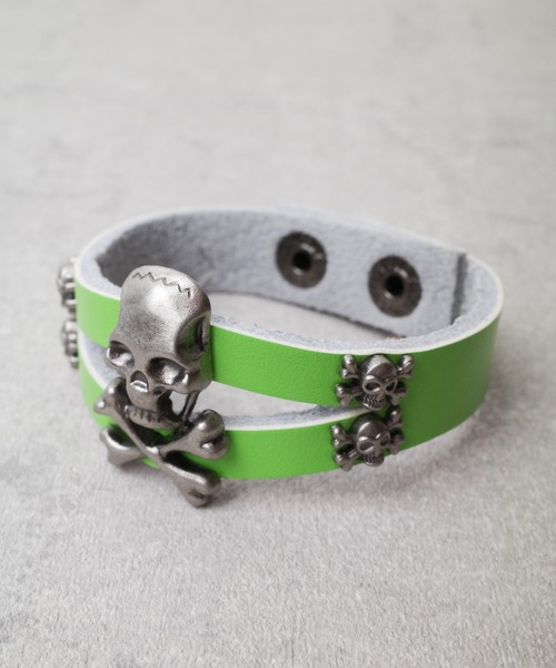 スカルモチーフ レザーブレスレット