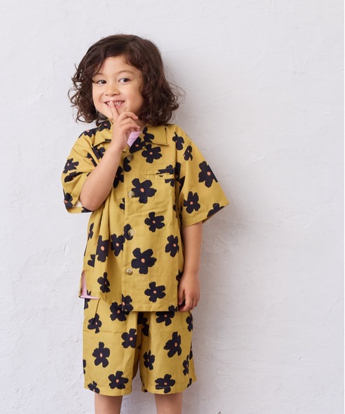 MARKEY'S（マーキーズ）の「総柄オープンカラー半袖シャツ【セットアップ可能】（セットアップ・キッズ・ブルー/ベージュ・90/100/110/120/130/140/150）」の2枚目の写真