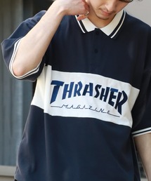 【THRASHER/スラッシャー】ロゴ刺繍ライン半袖ポロTシャツ
