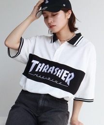 【THRASHER/スラッシャー】ロゴ刺繍ライン半袖ポロTシャツ