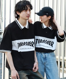 【THRASHER/スラッシャー】ロゴ刺繍ライン半袖ポロTシャツ