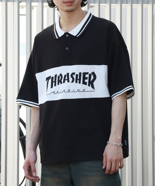 THRASHER(スラッシャー)の「【THRASHER/スラッシャー】ロゴ刺繍ライン半袖ポロTシャツ(ポロシャツ・メンズ・ネイビー/ブラック/ホワイト・M/L/XL)」の19枚目の写真