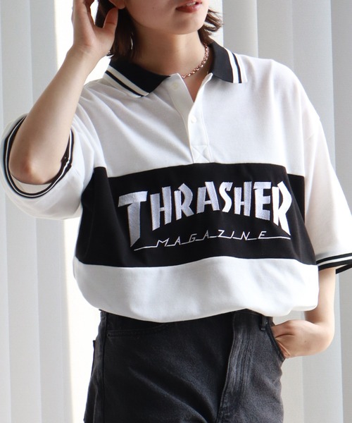 THRASHER(スラッシャー)の「【THRASHER/スラッシャー】ロゴ刺繍ライン半袖ポロTシャツ(ポロシャツ・メンズ・ネイビー/ブラック/ホワイト・M/L/XL)」の5枚目の写真