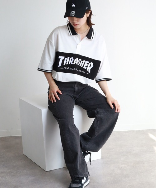 THRASHER(スラッシャー)の「【THRASHER/スラッシャー】ロゴ刺繍ライン半袖ポロTシャツ(ポロシャツ・メンズ・ネイビー/ブラック/ホワイト・M/L/XL)」の6枚目の写真