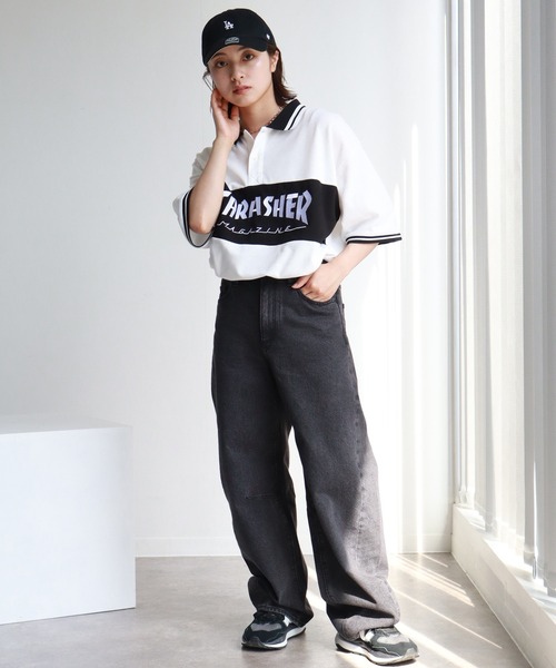 THRASHER(スラッシャー)の「【THRASHER/スラッシャー】ロゴ刺繍ライン半袖ポロTシャツ(ポロシャツ・メンズ・ネイビー/ブラック/ホワイト・M/L/XL)」の7枚目の写真