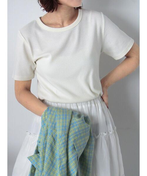 ehka sopo(エヘカソポ)の「柄アソートリブクルーカットソー(Tシャツ/カットソー・レディース・キナリ/モカ/オフホワイト/ブラック・F)」の2枚目の写真