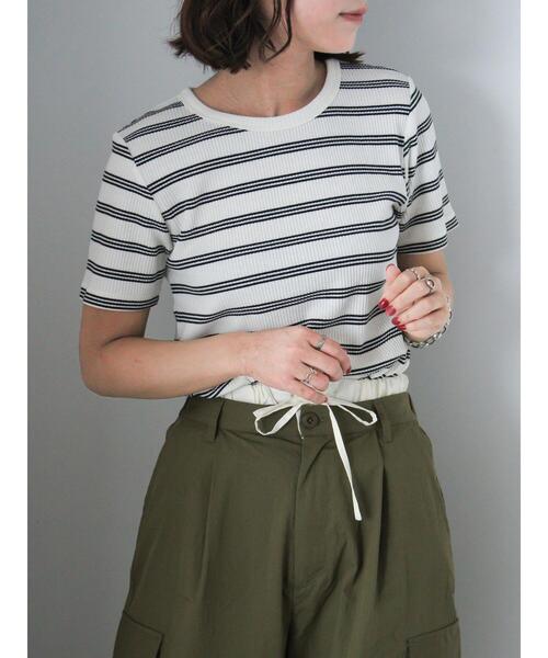 ehka sopo(エヘカソポ)の「柄アソートリブクルーカットソー(Tシャツ/カットソー・レディース・キナリ/モカ/オフホワイト/ブラック・F)」の3枚目の写真