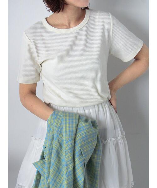 ehka sopo(エヘカソポ)の「柄アソートリブクルーカットソー(Tシャツ/カットソー・レディース・キナリ/モカ/オフホワイト/ブラック・F)」の7枚目の写真