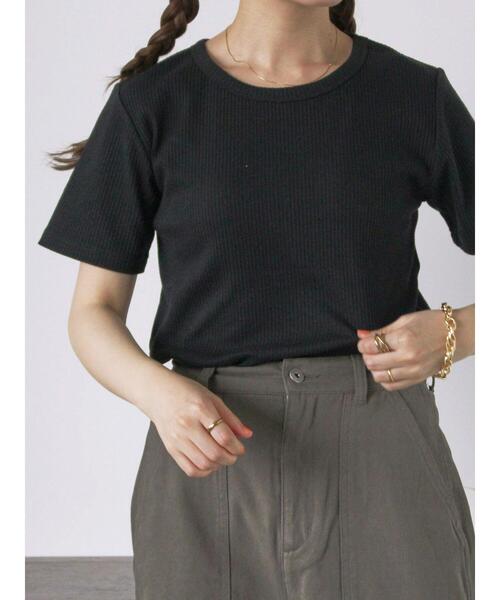 ehka sopo(エヘカソポ)の「柄アソートリブクルーカットソー(Tシャツ/カットソー・レディース・キナリ/モカ/オフホワイト/ブラック・F)」の14枚目の写真