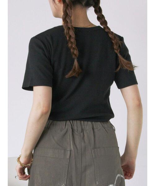 ehka sopo(エヘカソポ)の「柄アソートリブクルーカットソー(Tシャツ/カットソー・レディース・キナリ/モカ/オフホワイト/ブラック・F)」の16枚目の写真