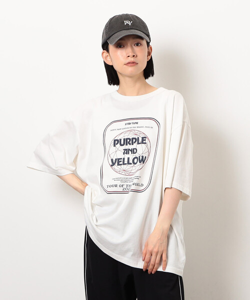 Purple&Yellow(パープルアンドイエロー)の「フロスト加工ツアー風プリント半袖Tシャツ(Tシャツ/カットソー・メンズ・ホワイト/グレイッシュベージュ/ラベンダー/オレンジ/ブラック・LARGE/MEDIUM/SMALL)」の14枚目の写真