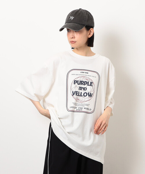 Purple&Yellow(パープルアンドイエロー)の「フロスト加工ツアー風プリント半袖Tシャツ(Tシャツ/カットソー・メンズ・ホワイト/グレイッシュベージュ/ラベンダー/オレンジ/ブラック・LARGE/MEDIUM/SMALL)」の15枚目の写真