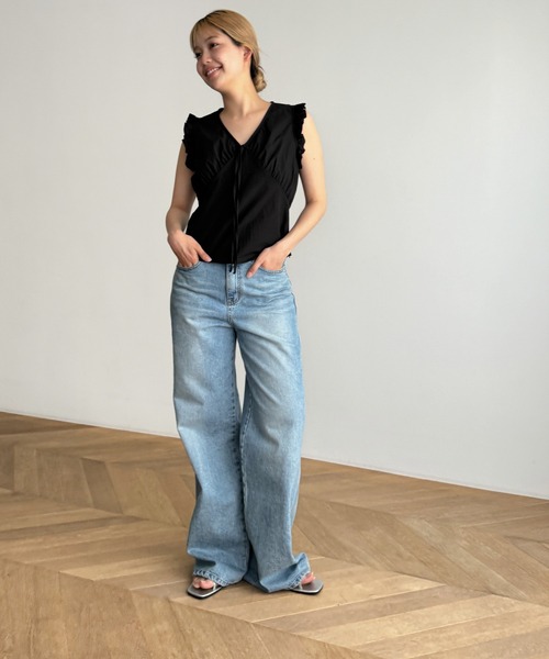 CANAL JEAN（キャナルジーン）の「El mar　フリルノースリブラウス（シャツ/ブラウス・レディース・ブラック/ホワイト・ONE SIZE）」の9枚目の写真