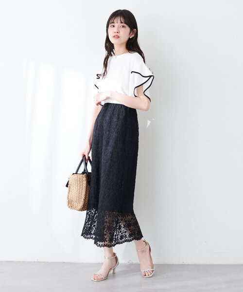 natural couture（ナチュラルクチュール）の「接触冷感配色ラッフルスリーブプルオーバー（Tシャツ/カットソー・レディース・オフホワイト/グレイッシュベージュ/ブラック/ミント/モカ・FREE）」の9枚目の写真