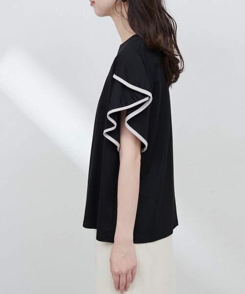 natural couture（ナチュラルクチュール）の「接触冷感配色ラッフルスリーブプルオーバー（Tシャツ/カットソー・レディース・オフホワイト/グレイッシュベージュ/ブラック/ミント/モカ・FREE）」の15枚目の写真