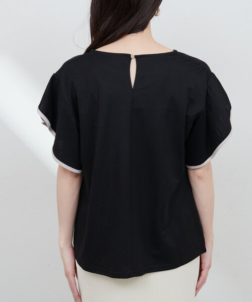 natural couture（ナチュラルクチュール）の「接触冷感配色ラッフルスリーブプルオーバー（Tシャツ/カットソー・レディース・オフホワイト/グレイッシュベージュ/ブラック/ミント/モカ・FREE）」の16枚目の写真