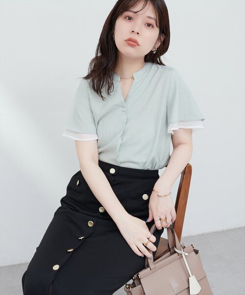 natural couture(ナチュラルクチュール)の「袖口シアーパール釦スキッパーブラウス(シャツ/ブラウス・レディース・ピンク/ミント/その他1/オフホワイト/その他2・FREE)」の21枚目の写真