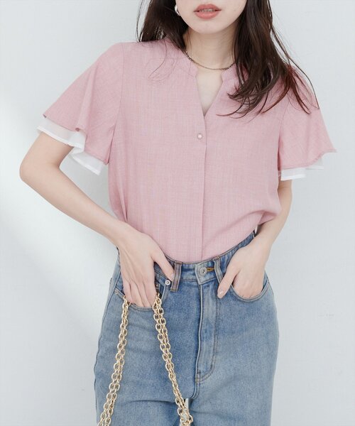 natural couture(ナチュラルクチュール)の「袖口シアーパール釦スキッパーブラウス(シャツ/ブラウス・レディース・ピンク/ミント/その他1/オフホワイト/その他2・FREE)」の14枚目の写真