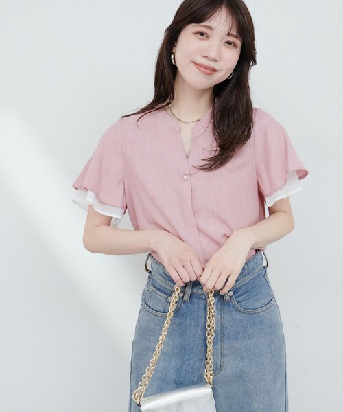 natural couture(ナチュラルクチュール)の「袖口シアーパール釦スキッパーブラウス(シャツ/ブラウス・レディース・ピンク/ミント/その他1/オフホワイト/その他2・FREE)」の16枚目の写真