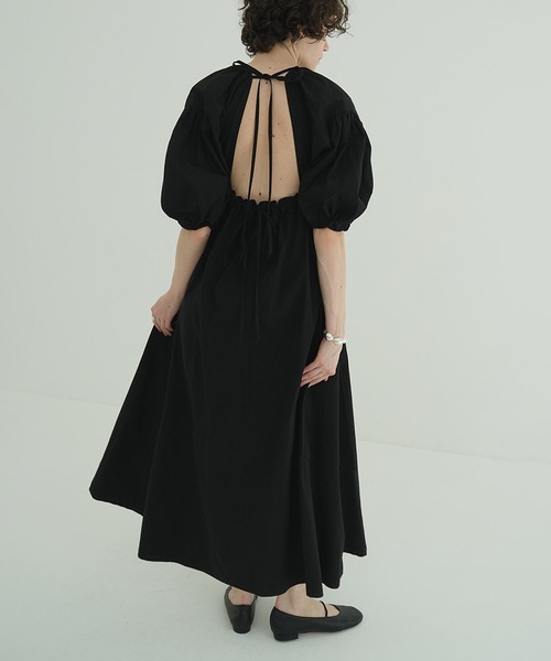 ワンピース BACK SCHOEN GATHER ONEPIECE.clane CLANE - バックシフォンギャザーワンピース - BACK SCHOEN