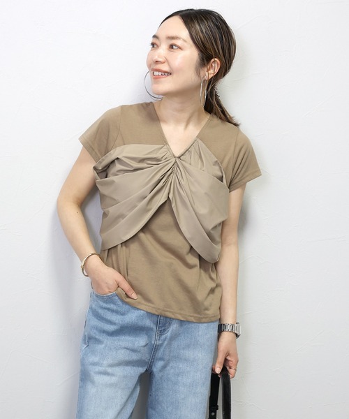 Aletta vita(アレッタビータ)の「両Vネック異素材レイヤードプルオーバー(Tシャツ/カットソー・レディース・ブラック/モカ・M)」の16枚目の写真
