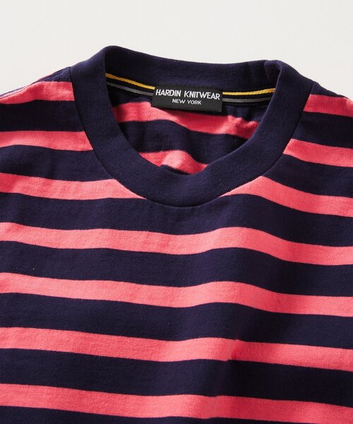 JOURNAL STANDARD relume(ジャーナルスタンダード レリューム)の「HARDIN KNITWEAR 別注 天竺 ボーダー Tシャツ(Tシャツ/カットソー・メンズ・サックスブルー/ブラック/オレンジ/ブルー系その他/ネイビー・LARGE/MEDIUM)」の3枚目の写真